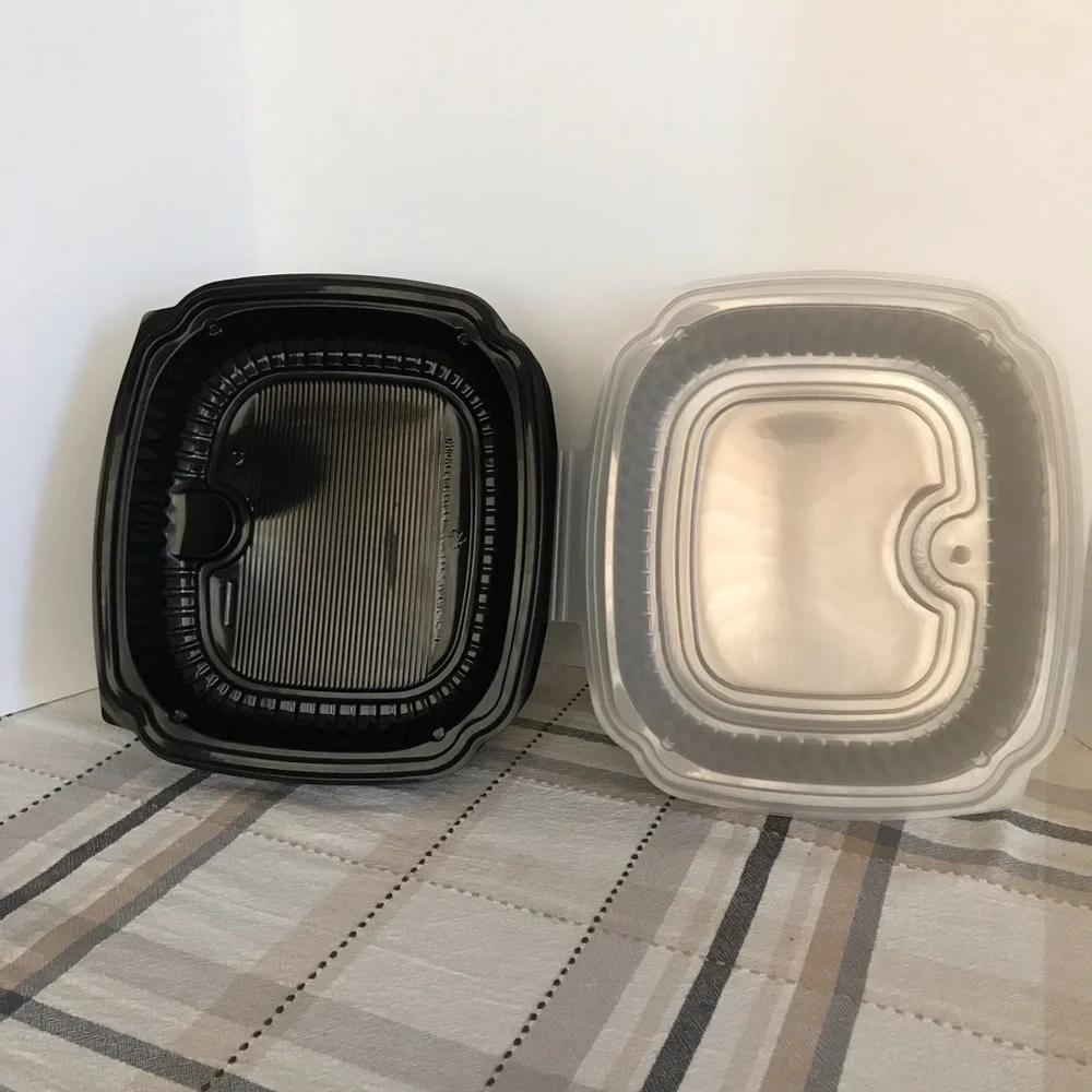 Anchor Packaging 8 Stackable Black Clear Food Container NEW 9 x 8 Microwave Safe